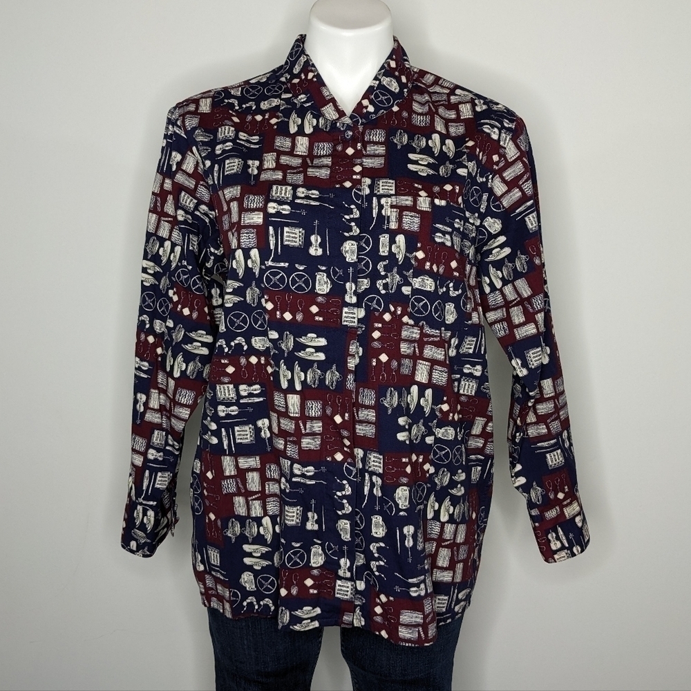 ✨3/$15 Vintage Lee blue maroon white button up LP
